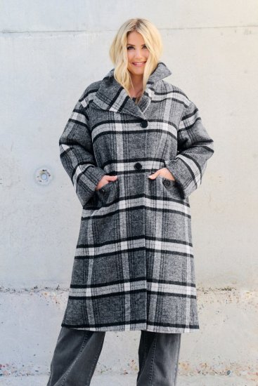 Ulla Popken 855250 Asymmetrisk uldfrakke med bred krave Gråmeleret - Frakker - Frakker i store størrelser