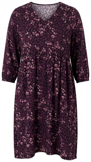 Ulla Popken 855270 Mønstret jerseykjole med V-hals Sort - Jerseykjoler - 