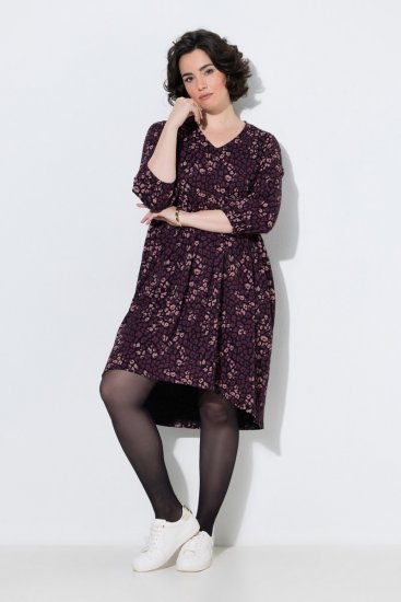 Ulla Popken 855270 Mønstret jerseykjole med V-hals Sort - Jerseykjoler - 
