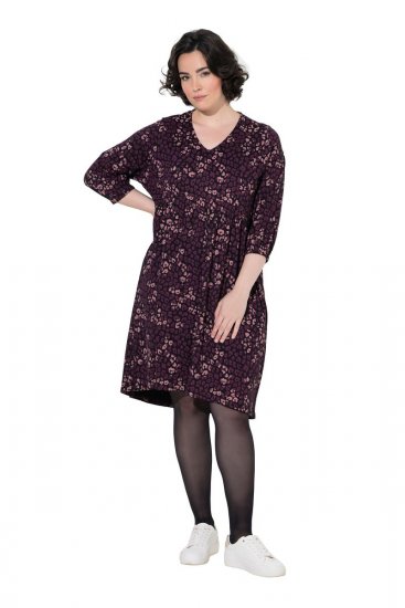 Ulla Popken 855270 Mønstret jerseykjole med V-hals Sort - Jerseykjoler - 