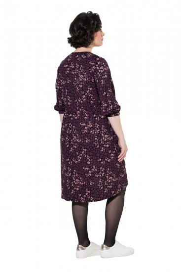 Ulla Popken 855270 Mønstret jerseykjole med V-hals Sort - Jerseykjoler - 