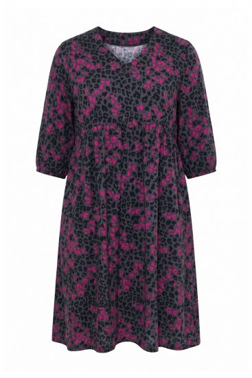 Ulla Popken 855270 Mønstret jerseykjole med V-hals Antracit - Jerseykjoler - 
