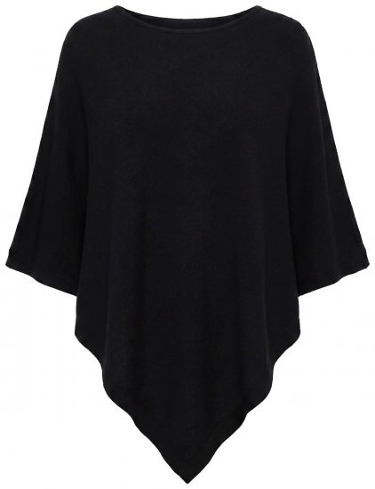 Ulla Popken 855277 Strikponcho med spids kant og bådudskæring Sort - Ponchoer og capes - 