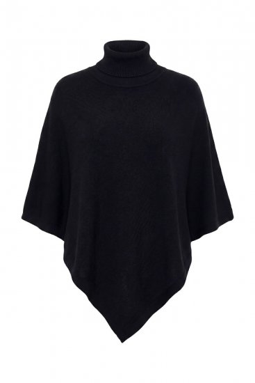 Ulla Popken 855277 Strikponcho med spids kant og bådudskæring Sort - Ponchoer og capes - 
