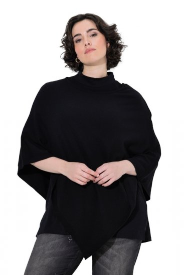 Ulla Popken 855277 Strikponcho med spids kant og bådudskæring Sort - Ponchoer og capes - 