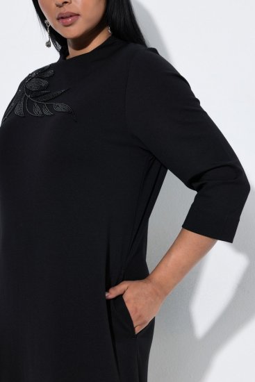 Ulla Popken 855373 Mønstret jerseykjole Sort - Jerseykjoler - 
