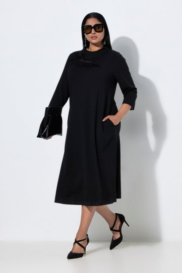 Ulla Popken 855373 Mønstret jerseykjole Sort - Jerseykjoler - 
