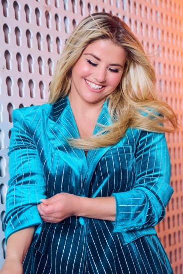Ulla Popken 855499 Velourblazer med similisten Turkis - Blazere - Blazere i plusstørrelser til kvinder