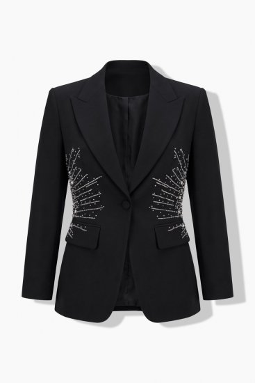 Ulla Popken 855550 Taljeret blazer med glimtsten Sort - Blazere - Blazere i plusstørrelser til kvinder