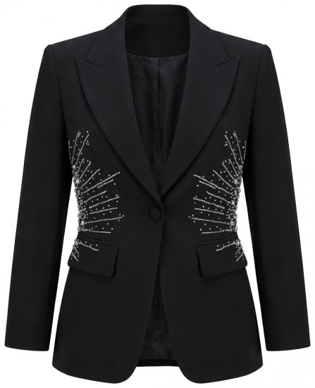 Ulla Popken 855550 Taljeret blazer med glimtsten Sort - Blazere - Blazere i plusstørrelser til kvinder