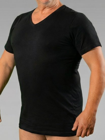 20 Nodi 9001 Short Sleeve V-Neck in Stretch Cotton Black - Undertrøjer - 