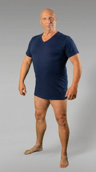 20 Nodi 9001 Short Sleeve V-Neck in Stretch Cotton Navy - Undertrøjer -