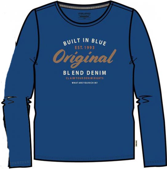 Blend Long Sleeve T-Shirt 4933 True Blue - T-shirts - T-shirts i store størrelser - 2XL-14XL