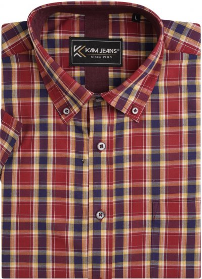 Kam Jeans 6282 Casual SS Check Shirt Wine - Skjorter - Skjorter til store mænd 2XL- 8XL