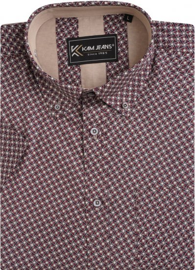 Kam Jeans 6280 All Over Geo Print Shirt Burgundy - Skjorter - Skjorter til store mænd 2XL- 8XL