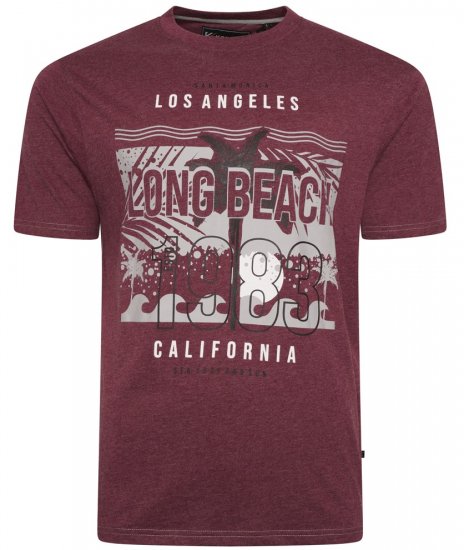 Kam Jeans 5729 Long Beach Print T-Shirt Burgundy - T-shirts - T-shirts i store størrelser - 2XL-14XL