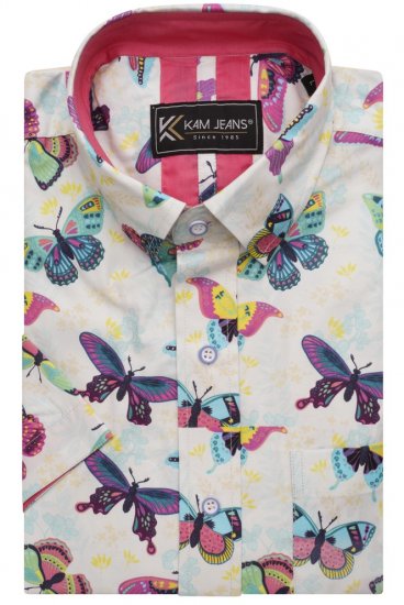 Kam Jeans 6044 Butterfly Digital Short Sleeve Print Shirt Multi-Colored - Skjorter - Skjorter til store mænd 2XL- 8XL