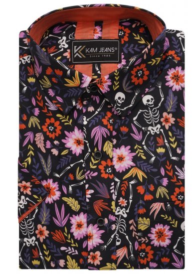 Kam Jeans 6041 Skeleton Digital Print Shirt Navy - Skjorter - Skjorter til store mænd 2XL- 8XL