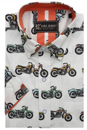 Kam Jeans 6043 Motorbike Digital Print Short Sleeve Shirt Multi-Colored - Skjorter - Skjorter til store mænd 2XL- 8XL
