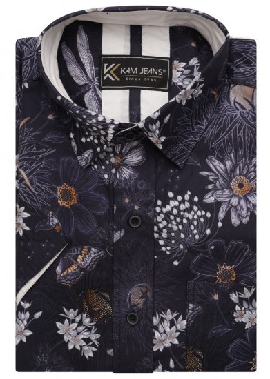Kam Jeans 6045 Dragonfly Digital Print Short Sleeve Shirt Navy - Skjorter - Skjorter til store mænd 2XL- 8XL