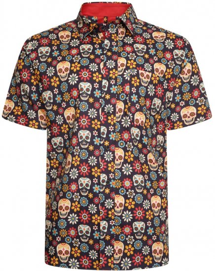 Kam Jeans 6040 Floral Skull Print Shirt Black - Skjorter - Skjorter til store mænd 2XL- 8XL