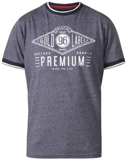 D555 Alister Premium Chest Printed Ringer T-Shirt Navy - T-shirts - T-shirts i store størrelser - 2XL-14XL