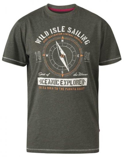D555 Atticus Oceanic Explorer Crew Neck T-Shirt Khaki - T-shirts - T-shirts i store størrelser - 2XL-14XL