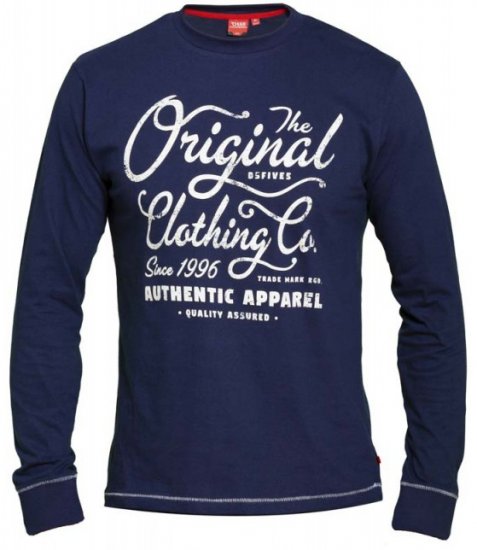 D555 Austin Long Sleeve T-shirt Navy - T-shirts - T-shirts i store størrelser - 2XL-14XL