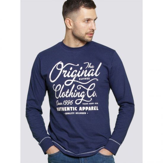 D555 Austin Long Sleeve T-shirt Navy - T-shirts - T-shirts i store størrelser - 2XL-14XL