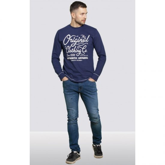 D555 Austin Long Sleeve T-shirt Navy - T-shirts - T-shirts i store størrelser - 2XL-14XL