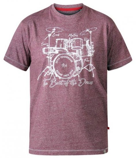 D555 Blunt Drum Set Crew Neck Printed T-Shirt Burgundy - T-shirts - T-shirts i store størrelser - 2XL-14XL