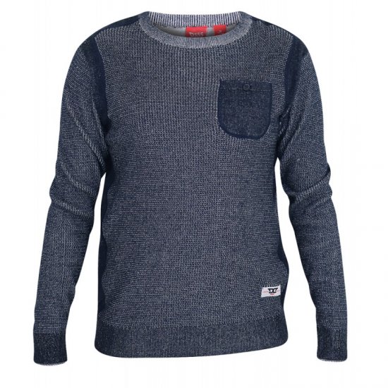 D555 Bryson Crewneck Sweater with Pocket Navy - Trøjer og hættetrøjer - Trøjer og Hættetrøjer i store størrelser - 2XL-14XL