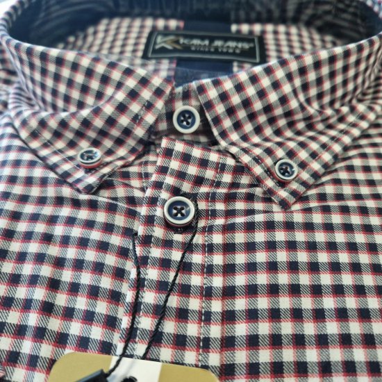 Kam Jeans 6302 Casual Gingham Check Shirt Navy - Skjorter - Skjorter til store mænd 2XL- 8XL