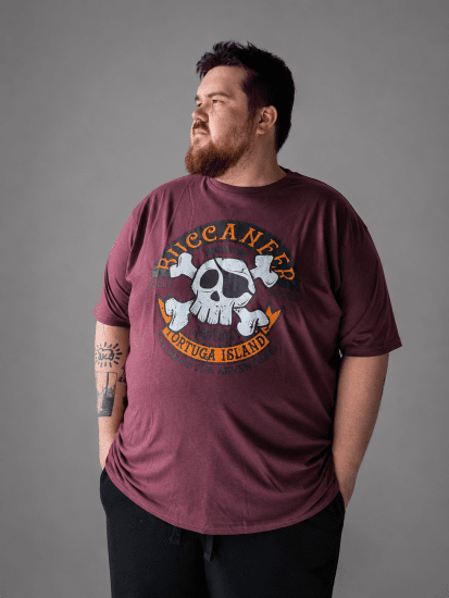Kam Jeans 5753 Buccaneer Print T-Shirt BURGUNDY MARL - T-shirts - T-shirts i store størrelser - 2XL-14XL