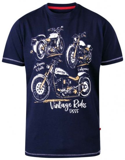 D555 Ellis Motorbike Trio Crew Neck T-Shirt Navy - T-shirts - T-shirts i store størrelser - 2XL-14XL