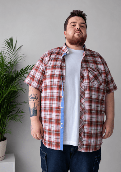 Kam Jeans 6368 Checked Short Sleeve Shirt Red - Skjorter - Skjorter til store mænd 2XL- 8XL