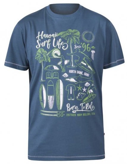 D555 Fernsby Hawaii Surf Crew Neck T-Shirt Teal - T-shirts - T-shirts i store størrelser - 2XL-14XL