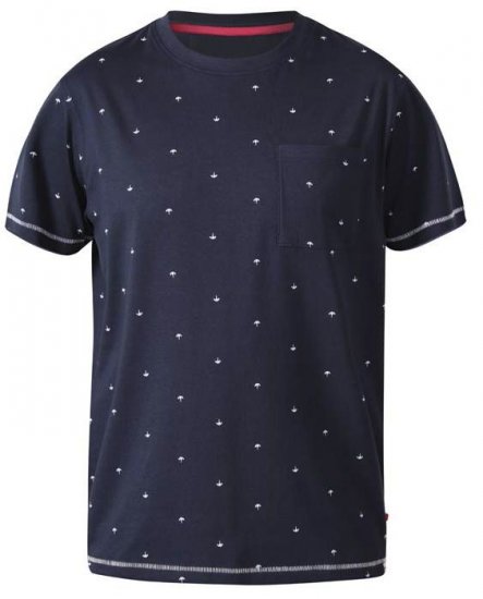 D555 Forbes Umbrella Printed Crew Neck T-Shirt Navy - T-shirts - T-shirts i store størrelser - 2XL-14XL