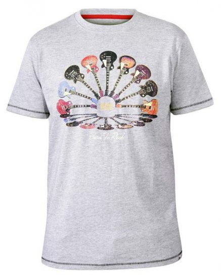 D555 Gillard Guitars Crew Neck Printed T-Shirt Grey - T-shirts - T-shirts i store størrelser - 2XL-14XL