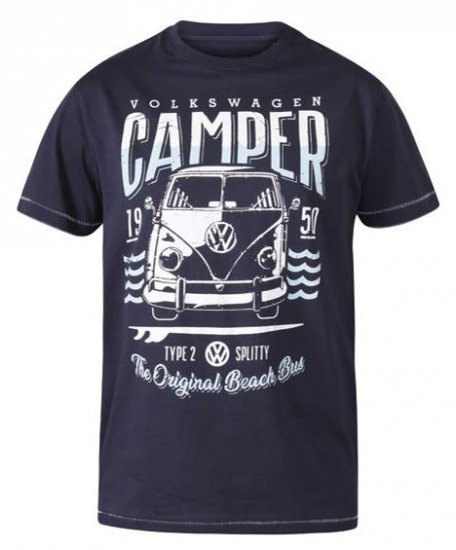 D555 Gorton Official Licensed VW Product Campervan Printed T-Shirt Navy - T-shirts - T-shirts i store størrelser - 2XL-14XL