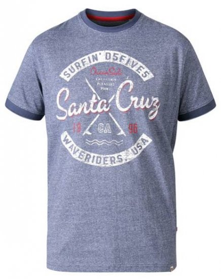 D555 Gove Santa Cruz Surfer Print Ringer T-Shirt Navy - T-shirts - T-shirts i store størrelser - 2XL-14XL