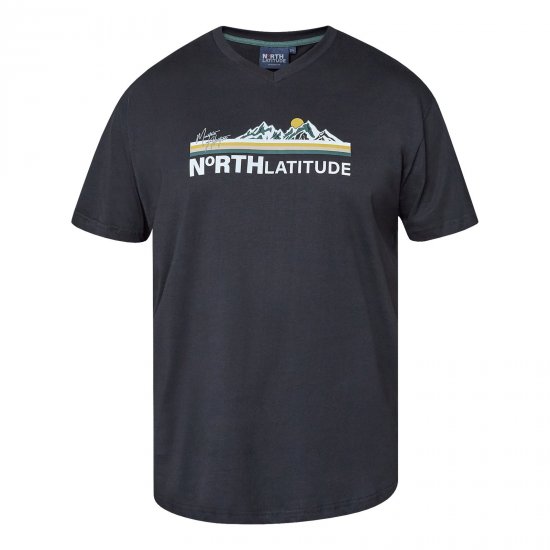 North Latitude Mountain T-Shirt V-Neck Sort - T-shirts - T-shirts i store størrelser - 2XL-14XL