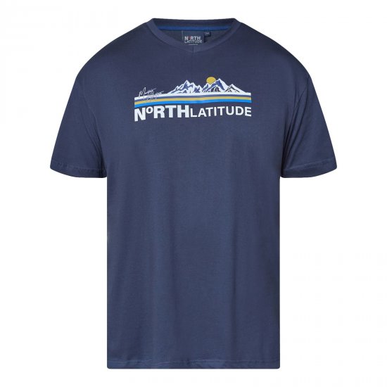 North Latitude Mountain T-Shirt V-Neck Mørkeblå - T-shirts - T-shirts i store størrelser - 2XL-14XL