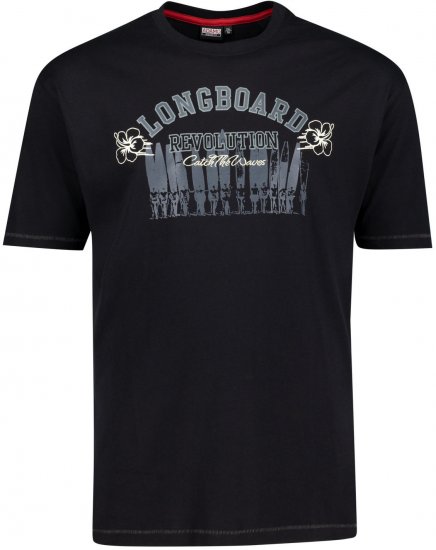 Adamo Longboard Regular Fit Printed T-shirt Black - T-shirts - T-shirts i store størrelser - 2XL-14XL