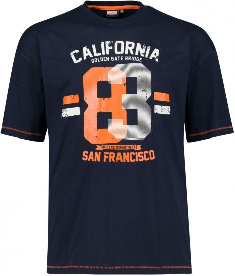 Adamo Golden Gate Comfort Fit Printed T-shirt Navy - T-shirts - T-shirts i store størrelser - 2XL-14XL