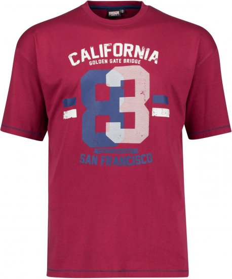 Adamo Golden Gate Comfort Fit Printed T-shirt Burgundy - T-shirts - T-shirts i store størrelser - 2XL-14XL