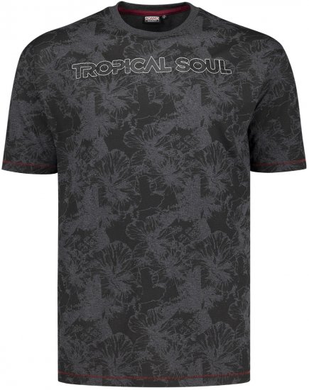 Adamo Tropical Regular Fit Printed T-shirt Charcoal - T-shirts - T-shirts i store størrelser - 2XL-14XL