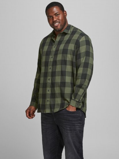 Jack & Jones Gingham L/S Shirt Dusty Olive - Skjorter - Skjorter til store mænd 2XL- 8XL
