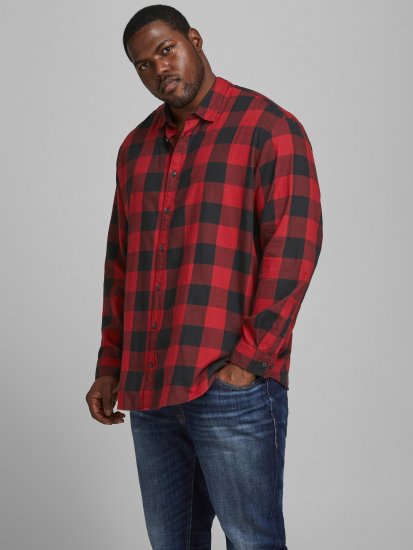 Jack & Jones Gingham Shirt L/S Brick Red - Skjorter - Skjorter til store mænd 2XL- 8XL