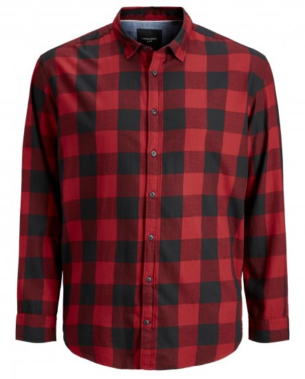 Jack & Jones Gingham Shirt L/S Brick Red - Skjorter - Skjorter til store mænd 2XL- 8XL